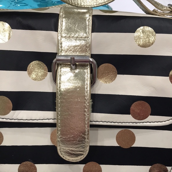 KIDS PURSE w black/beige stripes w gold dots & golden strap. Cute for holiday 💋 - Picture 3 of 8